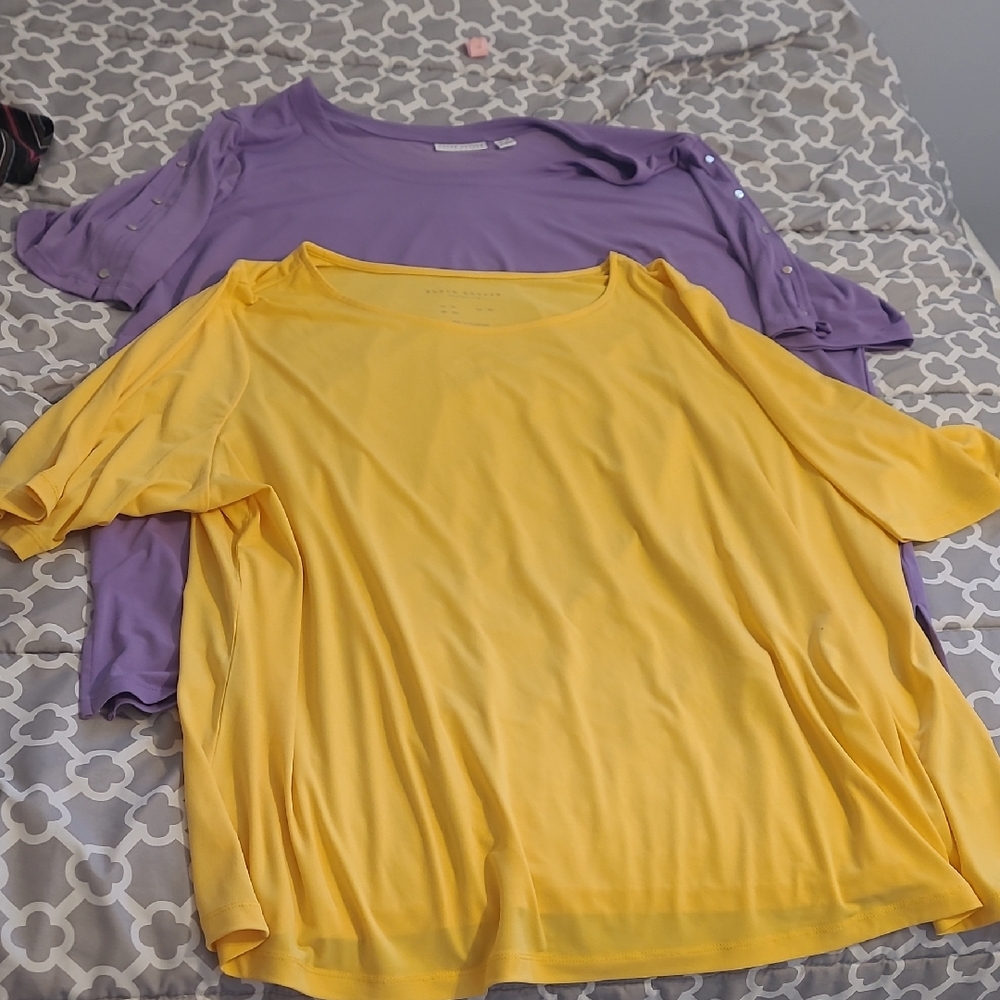 Susan Graver Yellow and Purple Relaxed Oversized Tees